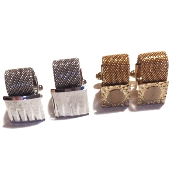 VINTAGE MENS OR WOMENS SET OF SILVER-TONE AND GOLD-TONE MESH CUFFLINKS - Picture 1 of 12